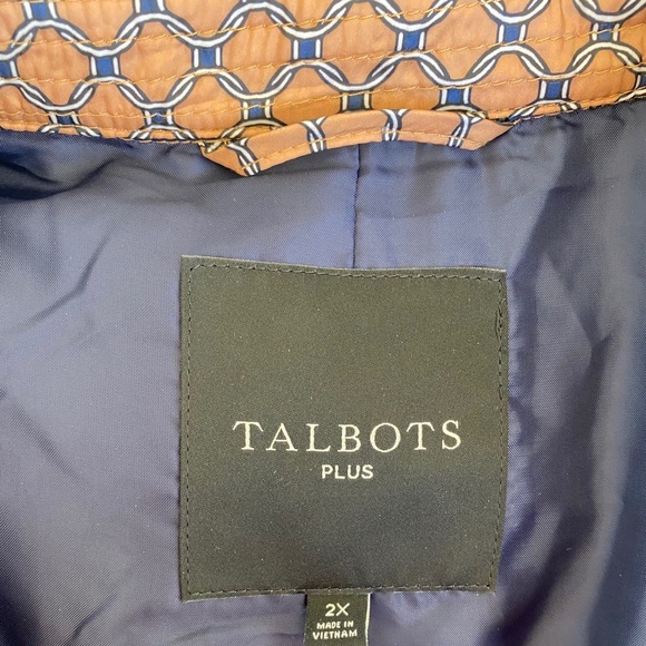 Talbots Quilted Button Down Coat Brown/Navy Two Pockets Lightweight Plus Size 2X - Picture 10 of 10